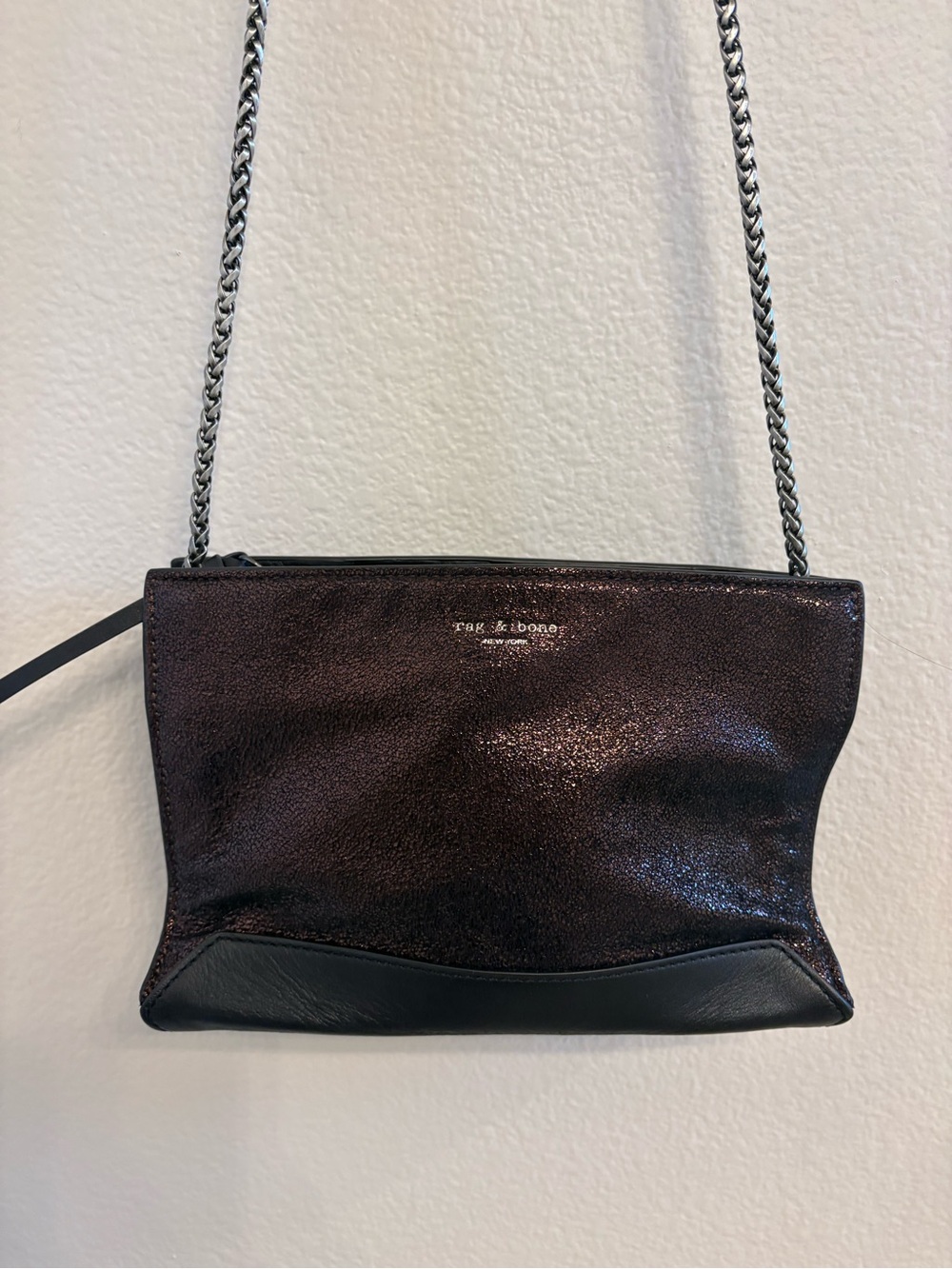 rag & bone Metallic Plum and Black Leather Chain Crossbody